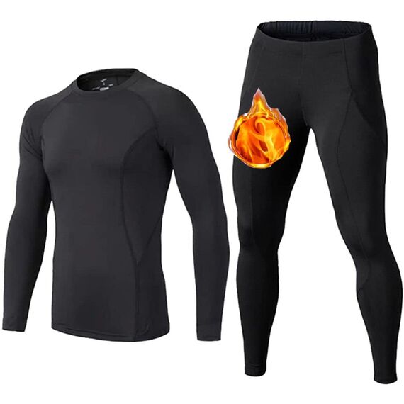 Echinodon Kinder Sportunterwäsche Fußball Junge Funktionsunterwäsche Set Kompressionsshirt + Kompressionshose Kompressionsunterwäsche für Training Skifahren Radsport (Fleecefutter-Schwarz, 164/170)