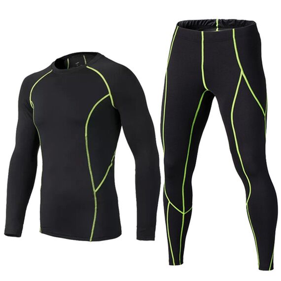 Echinodon Kinder Sportunterwäsche Fußball Kompressionsshirt + Kompressionshose Kompressionsunterwäsche Set Funktionsunterwaesche Set für Fitness Running Fußballtraining Radsport Grün 146/152