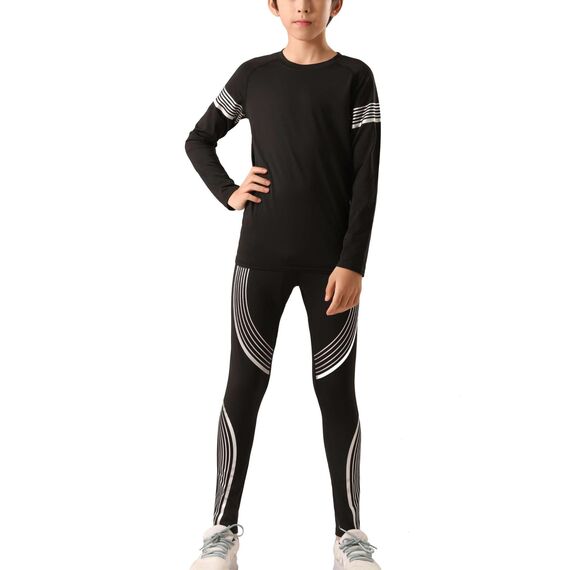 Echinodon Sportunterwäsche Kinder Fußball Jungen Mädchen Schnelltrockend Funktionsunterwäsche Kompressionsunterwäsche Set für Fitness Running Fußballtraining Basketball Radsport A-Silber 22