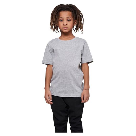 Build Your Brand Kinder T Shirt Basic – Rundhals Kurzarm Tee aus Baumwolle mit klassischer Passform für Alltag Schule Sommer und Freizeit Outfits,Heather Grey,122-128