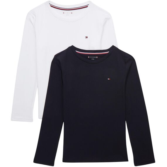 Tommy Hilfiger Jungen 2er Pack Langarmshirts Crew Neck aus Baumwolle, Blau (Desert Sky/White), 4-5 Jahre