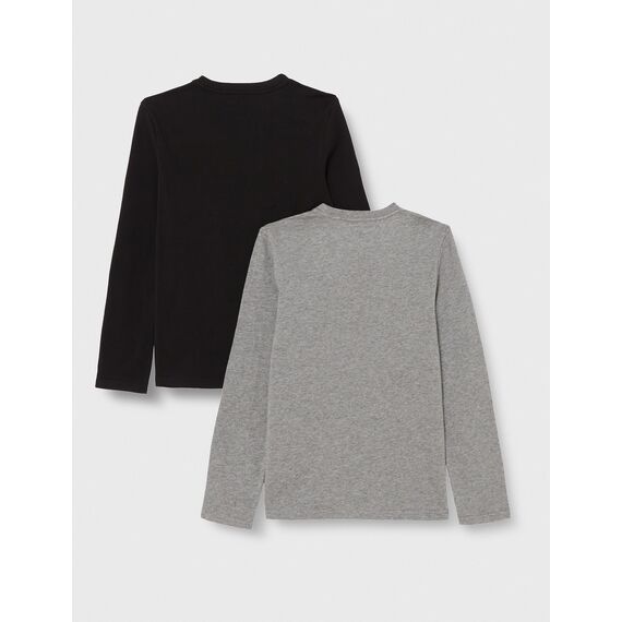 Tommy Hilfiger Jungen 2er Pack Langarmshirt Baumwolle, Mehrfarbig (Light Grey Ht / Black), 10-12 Jahre
