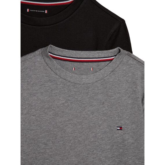 Tommy Hilfiger Jungen 2er Pack Langarmshirts Crew Neck aus Baumwolle, Mehrfarbig (Medium Grey Ht/Black), 6-7 Jahre