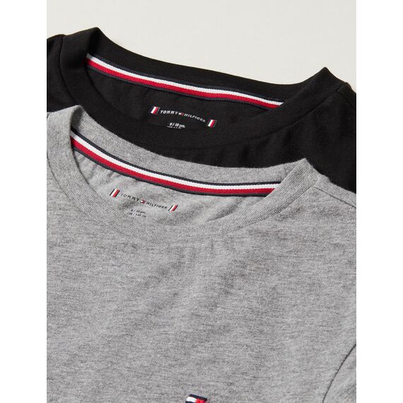 Tommy Hilfiger Jungen 2er Pack Langarmshirt Baumwolle, Mehrfarbig (Light Grey Ht / Black), 8-10 Jahre
