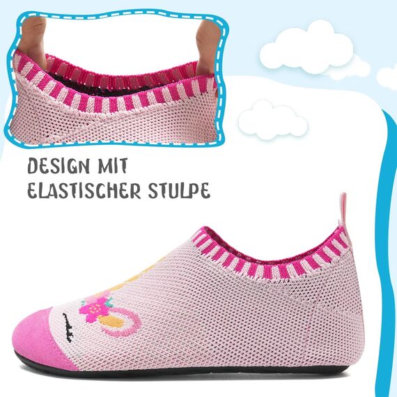 Kyopp Hausschuhe Kinder Junge Mädchen Pantoffeln Atmungsaktive Rutschfest Weich Barfussschuhe für Lauflernschuhe Kleinkinder Schuhe Kindergarten Unisex (Einhorn Rosa(Abstrakt) 22/23EU)