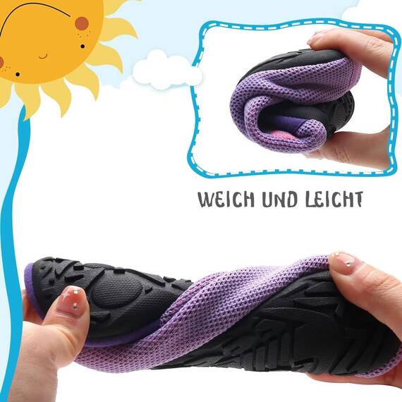 Kyopp Hausschuhe Kinder Junge Mädchen Pantoffeln Atmungsaktive Rutschfest Turnschläppchen Weich Barfussschuhe für Lauflernschuhe Kindergarten Slippers Gr.20-35 (Einhorn Lila 20/21EU)