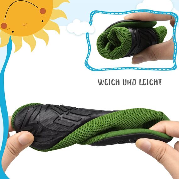 Kyopp Hausschuhe Kinder Junge Mädchen Pantoffeln Atmungsaktive Rutschfest Turnschläppchen Weich Barfussschuhe für Lauflernschuhe Kindergarten Slippers Gr.20-35 (Fuchs Grün 20/21EU)