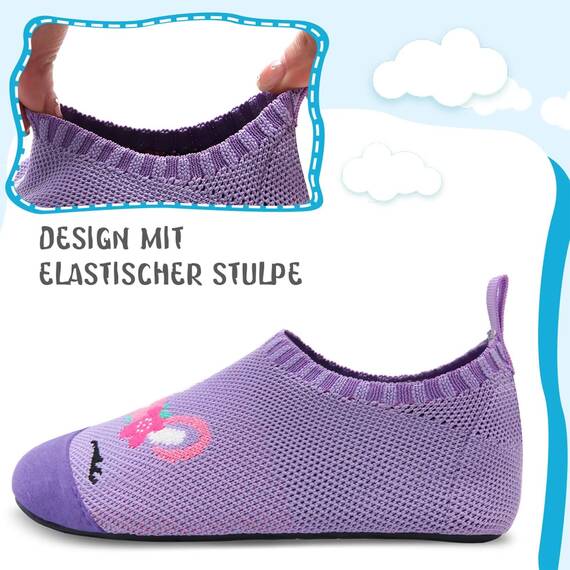 Kyopp Hausschuhe Kinder Junge Mädchen Pantoffeln Atmungsaktive Rutschfest Turnschläppchen Weich Barfussschuhe für Lauflernschuhe Kindergarten Slippers Gr.20-35 (Einhorn Lila 20/21EU)