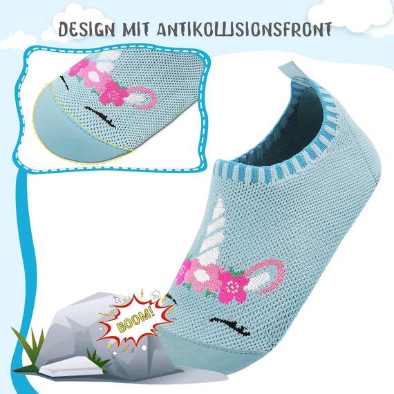 Kyopp Hausschuhe Kinder Junge Mädchen Pantoffeln Atmungsaktive Rutschfest Weich Barfussschuhe für Lauflernschuhe Kleinkinder Schuhe Kindergarten Unisex (Einhorn Blau 22/23EU)