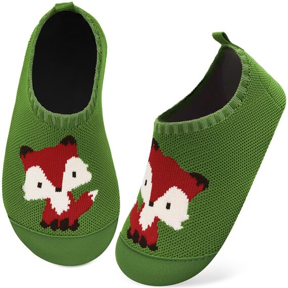 Kyopp Hausschuhe Kinder Junge Mädchen Pantoffeln Atmungsaktive Rutschfest Weich Barfussschuhe für Lauflernschuhe Kleinkinder Schuhe Kindergarten Unisex (Fuchs Grün 22/23EU)