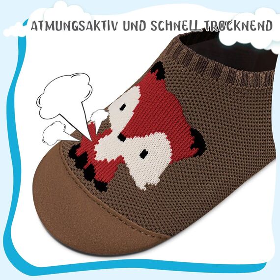 Kyopp Hausschuhe Kinder Junge Mädchen Pantoffeln Atmungsaktive Rutschfest Weich Barfussschuhe für Lauflernschuhe Kleinkinder Schuhe Kindergarten Unisex (Fuchs Dunkle Kaffeefarbe 20/21EU)