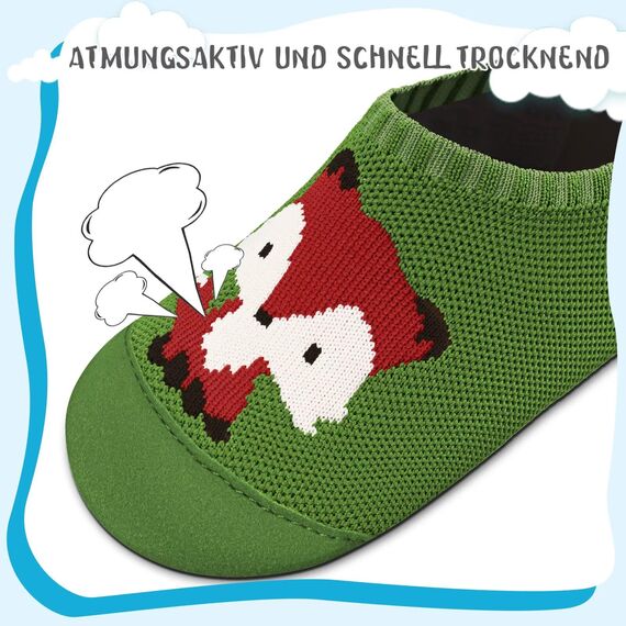 Kyopp Hausschuhe Kinder Junge Mädchen Pantoffeln Atmungsaktive Rutschfest Turnschläppchen Weich Barfussschuhe für Lauflernschuhe Kindergarten Slippers Gr.20-35 (Fuchs Grün 20/21EU)