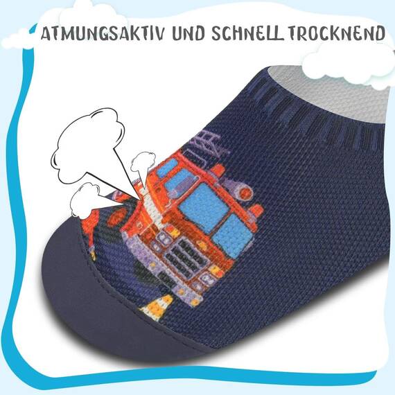 Kyopp Hausschuhe Kinder Junge Mädchen Pantoffeln Atmungsaktive Rutschfest Weich Barfussschuhe für Lauflernschuhe Kleinkinder Schuhe Kindergarten Unisex (Feuerwehrauto 32/33EU)