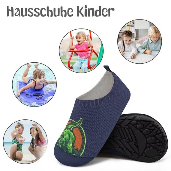 Kyopp Hausschuhe Kinder Junge Mädchen Pantoffeln Atmungsaktive Rutschfest Weich Barfussschuhe für Lauflernschuhe Kleinkinder Schuhe Kindergarten Unisex (Dinosaurier 30/31EU)