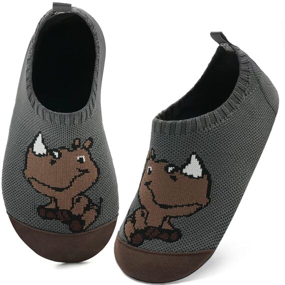 Kyopp Hausschuhe Kinder Junge Mädchen Pantoffeln Atmungsaktive Rutschfest Weich Barfussschuhe für Lauflernschuhe Kleinkinder Schuhe Kindergarten Unisex (Nashorn Dunkelgrau 28/29EU)