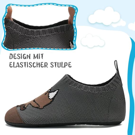 Kyopp Hausschuhe Kinder Junge Mädchen Pantoffeln Atmungsaktive Rutschfest Weich Barfussschuhe für Lauflernschuhe Kleinkinder Schuhe Kindergarten Unisex (Nashorn Dunkelgrau 30/31EU)