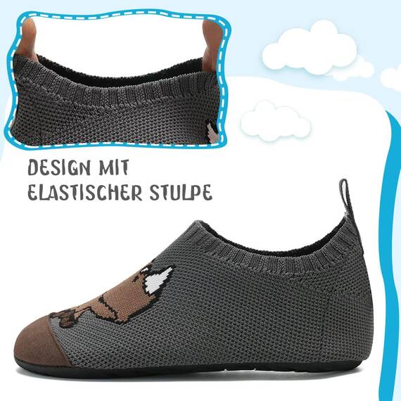 Kyopp Hausschuhe Kinder Junge Mädchen Pantoffeln Atmungsaktive Rutschfest Weich Barfussschuhe für Lauflernschuhe Kleinkinder Schuhe Kindergarten Unisex (Nashorn Dunkelgrau 32/33EU)