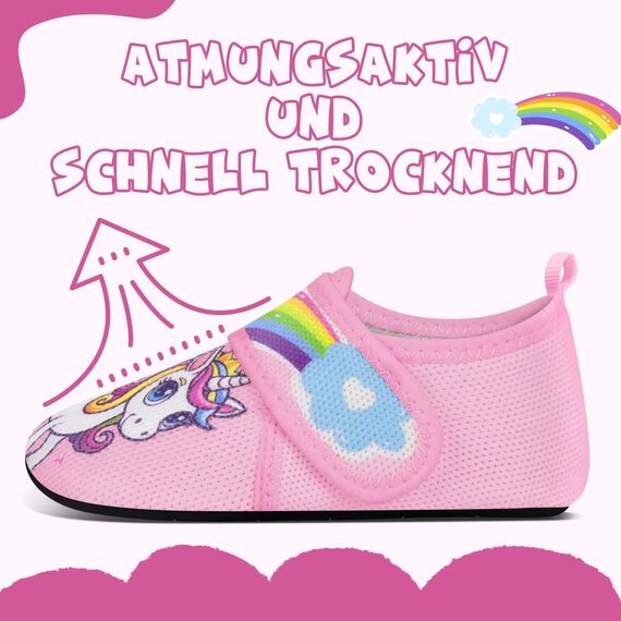 Kyopp Hausschuhe Kinder Junge Mädchen Pantoffeln Atmungsaktive Rutschfest Weich Barfussschuhe für Lauflernschuhe Kleinkinder Schuhe Kindergarten Unisex (Regenbogen-Einhorn 26/27EU)