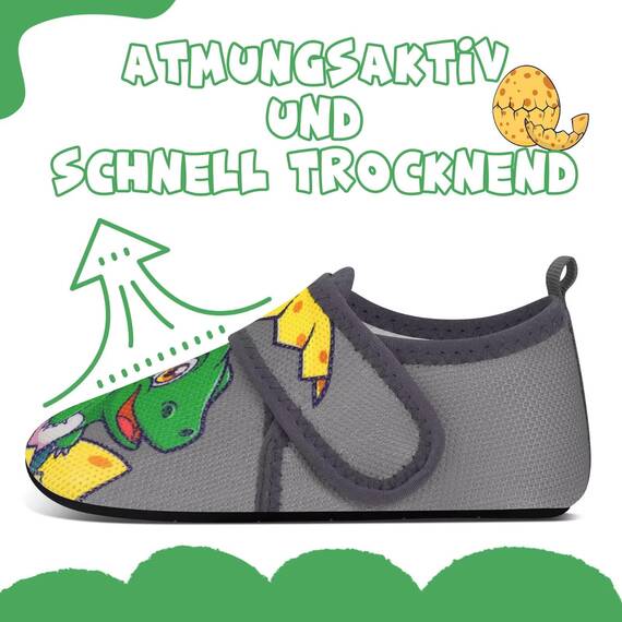 Kyopp Hausschuhe Kinder Junge Mädchen Pantoffeln Atmungsaktive Rutschfest Weich Barfussschuhe für Lauflernschuhe Kleinkinder Schuhe Kindergarten Unisex (Zerbrochene Schalen-Dinosaurier 26/27EU)
