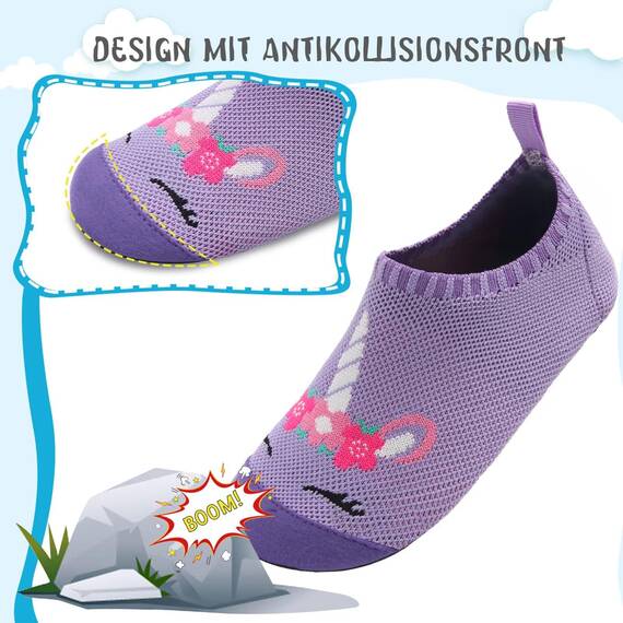 Kyopp Hausschuhe Kinder Junge Mädchen Pantoffeln Atmungsaktive Rutschfest Weich Barfussschuhe für Lauflernschuhe Kleinkinder Schuhe Kindergarten Unisex (Einhorn Lila 26/27EU)