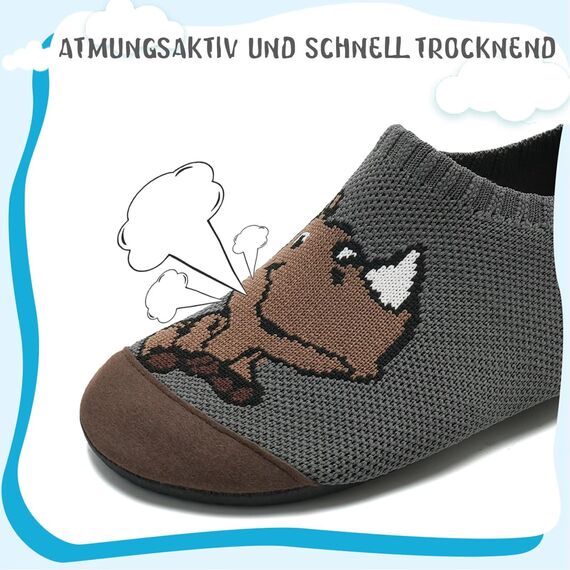 Kyopp Hausschuhe Kinder Junge Mädchen Pantoffeln Atmungsaktive Rutschfest Weich Barfussschuhe für Lauflernschuhe Kleinkinder Schuhe Kindergarten Unisex (Nashorn Dunkelgrau 28/29EU)