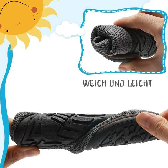 Kyopp Hausschuhe Kinder Junge Mädchen Pantoffeln Atmungsaktive Rutschfest Weich Barfussschuhe für Lauflernschuhe Kleinkinder Schuhe Kindergarten Unisex (Nashorn Dunkelgrau 32/33EU)
