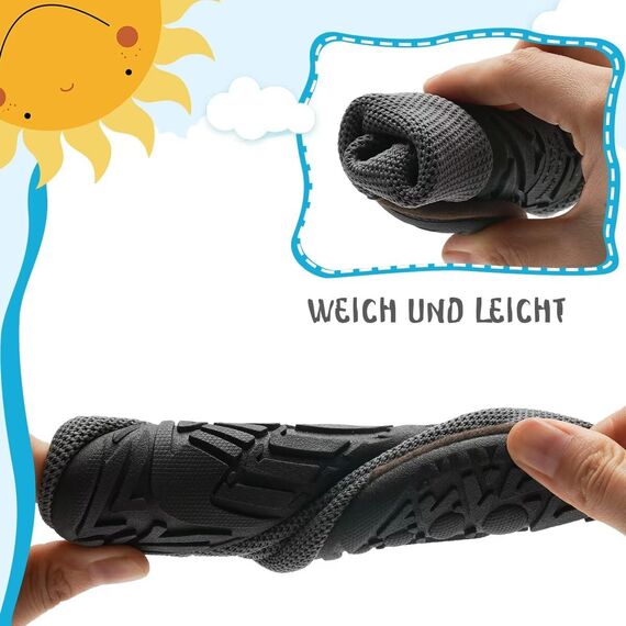 Kyopp Hausschuhe Kinder Junge Mädchen Pantoffeln Atmungsaktive Rutschfest Weich Barfussschuhe für Lauflernschuhe Kleinkinder Schuhe Kindergarten Unisex (Nashorn Dunkelgrau 28/29EU)