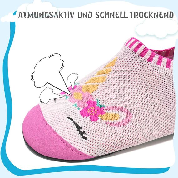 Kyopp Hausschuhe Kinder Junge Mädchen Pantoffeln Atmungsaktive Rutschfest Weich Barfussschuhe für Lauflernschuhe Kleinkinder Schuhe Kindergarten Unisex (Einhorn Rosa(Abstrakt) 30/31EU)