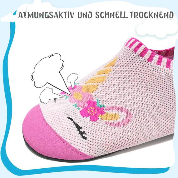 Kyopp Hausschuhe Kinder Junge Mädchen Pantoffeln Atmungsaktive Rutschfest Weich Barfussschuhe für Lauflernschuhe Kleinkinder Schuhe Kindergarten Unisex (Einhorn Rosa(Abstrakt) 32/33EU)