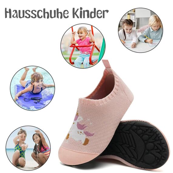 Kyopp Hausschuhe Kinder Junge Mädchen Pantoffeln Atmungsaktive Rutschfest Weich Barfussschuhe für Lauflernschuhe Kleinkinder Schuhe Kindergarten Unisex (Rosa Einhorn 30/31EU)