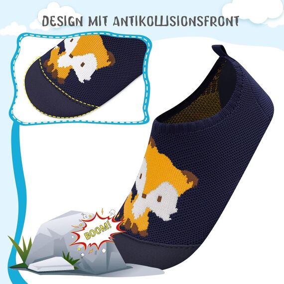 Kyopp Hausschuhe Kinder Junge Mädchen Pantoffeln Atmungsaktive Rutschfest Weich Barfussschuhe für Lauflernschuhe Kleinkinder Schuhe Kindergarten Unisex (Fuchs Marineblau 26/27EU)