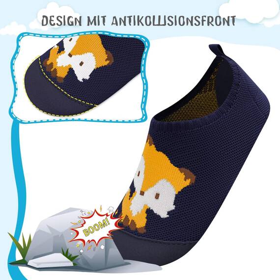 Kyopp Hausschuhe Kinder Junge Mädchen Pantoffeln Atmungsaktive Rutschfest Turnschläppchen Weich Barfussschuhe für Lauflernschuhe Kindergarten Slippers Gr.20-35 (Fuchs Marineblau 32/33EU)