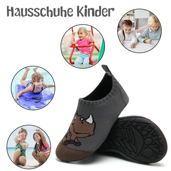 Kyopp Hausschuhe Kinder Junge Mädchen Pantoffeln Atmungsaktive Rutschfest Weich Barfussschuhe für Lauflernschuhe Kleinkinder Schuhe Kindergarten Unisex (Nashorn Dunkelgrau 30/31EU)