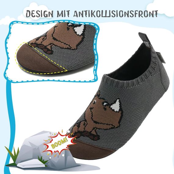 Kyopp Hausschuhe Kinder Junge Mädchen Pantoffeln Atmungsaktive Rutschfest Weich Barfussschuhe für Lauflernschuhe Kleinkinder Schuhe Kindergarten Unisex (Nashorn Dunkelgrau 28/29EU)