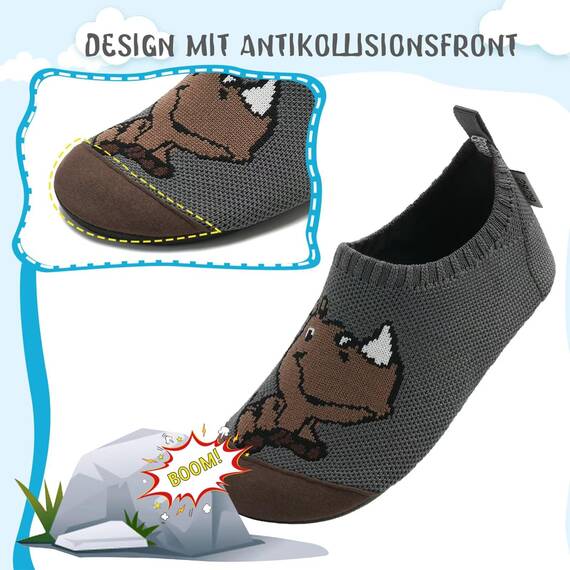 Kyopp Hausschuhe Kinder Junge Mädchen Pantoffeln Atmungsaktive Rutschfest Weich Barfussschuhe für Lauflernschuhe Kleinkinder Schuhe Kindergarten Unisex (Nashorn Dunkelgrau 32/33EU)