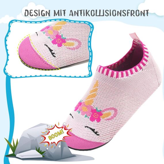 Kyopp Hausschuhe Kinder Junge Mädchen Kleinkinder Schuhe Barfussschuhe für Lauflernschuhe Kindergarten Pantoffeln Atmungsaktive Rutschfest Weich (Einhorn Rosa(Abstrakt) 24/25EU)