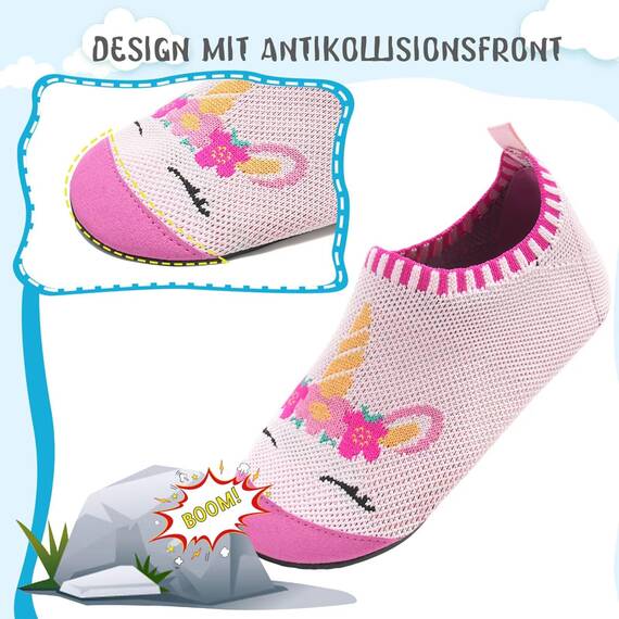 Kyopp Hausschuhe Kinder Junge Mädchen Pantoffeln Atmungsaktive Rutschfest Weich Barfussschuhe für Lauflernschuhe Kleinkinder Schuhe Kindergarten Unisex (Einhorn Rosa(Abstrakt) 32/33EU)