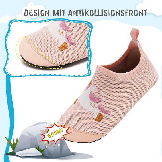 Kyopp Hausschuhe Kinder Junge Mädchen Pantoffeln Atmungsaktive Rutschfest Weich Barfussschuhe für Lauflernschuhe Kleinkinder Schuhe Kindergarten Unisex (Rosa Einhorn 30/31EU)