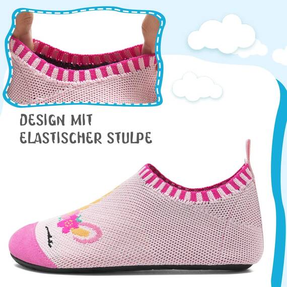 Kyopp Hausschuhe Kinder Junge Mädchen Pantoffeln Atmungsaktive Rutschfest Weich Barfussschuhe für Lauflernschuhe Kleinkinder Schuhe Kindergarten Unisex (Einhorn Rosa(Abstrakt) 32/33EU)