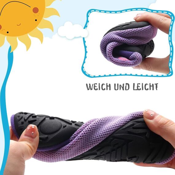 Kyopp Hausschuhe Kinder Junge Mädchen Pantoffeln Atmungsaktive Rutschfest Weich Barfussschuhe für Lauflernschuhe Kleinkinder Schuhe Kindergarten Unisex (Einhorn Lila 28/29EU)