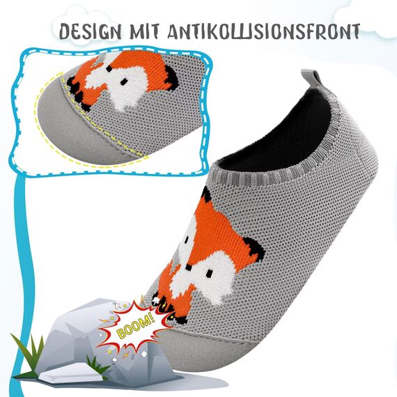 Kyopp Hausschuhe Kinder Junge Mädchen Pantoffeln Atmungsaktive Rutschfest Weich Barfussschuhe für Lauflernschuhe Kleinkinder Schuhe Kindergarten Unisex (Fuchs 28/29EU)