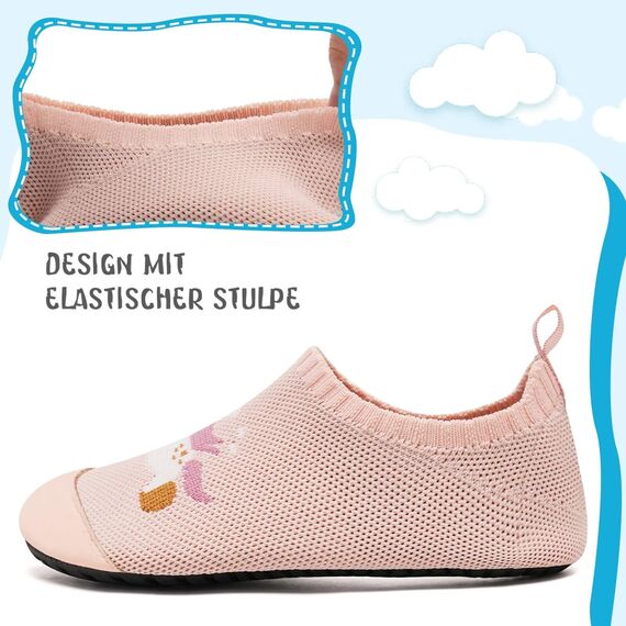 Kyopp Hausschuhe Kinder Junge Mädchen Pantoffeln Atmungsaktive Rutschfest Weich Barfussschuhe für Lauflernschuhe Kleinkinder Schuhe Kindergarten Unisex (Rosa Einhorn 30/31EU)
