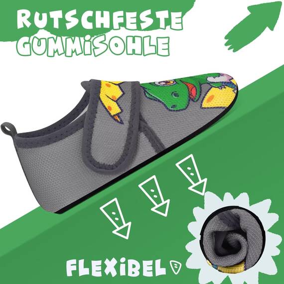 Kyopp Hausschuhe Kinder Junge Mädchen Pantoffeln Atmungsaktive Rutschfest Weich Barfussschuhe für Lauflernschuhe Kleinkinder Schuhe Kindergarten Unisex (Zerbrochene Schalen-Dinosaurier 26/27EU)