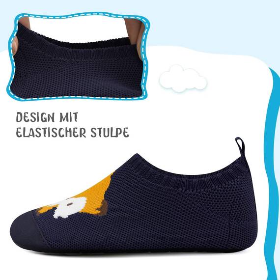 Kyopp Hausschuhe Kinder Junge Mädchen Pantoffeln Atmungsaktive Rutschfest Turnschläppchen Weich Barfussschuhe für Lauflernschuhe Kindergarten Slippers Gr.20-35 (Fuchs Marineblau 32/33EU)