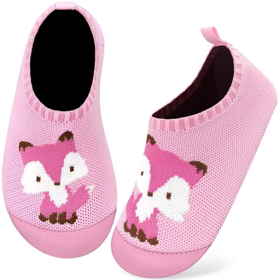 Kyopp Hausschuhe Kinder Junge Mädchen Pantoffeln Atmungsaktive Rutschfest Weich Barfussschuhe für Lauflernschuhe Kleinkinder Schuhe Kindergarten Unisex (Fuchs Rosa 26/27EU)