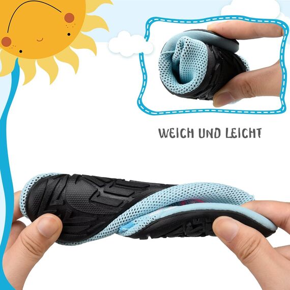 Kyopp Hausschuhe Kinder Junge Mädchen Pantoffeln Atmungsaktive Rutschfest Weich Barfussschuhe für Lauflernschuhe Kleinkinder Schuhe Kindergarten Unisex (Einhorn Blau 26/27EU)