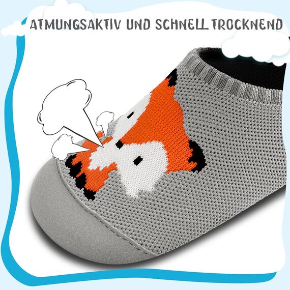 Kyopp Hausschuhe Kinder Junge Mädchen Pantoffeln Atmungsaktive Rutschfest Weich Barfussschuhe für Lauflernschuhe Kleinkinder Schuhe Kindergarten Unisex (Fuchs 28/29EU)