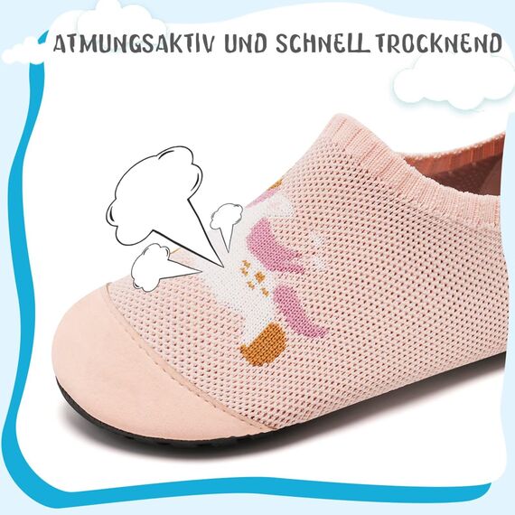 Kyopp Hausschuhe Kinder Junge Mädchen Pantoffeln Atmungsaktive Rutschfest Weich Barfussschuhe für Lauflernschuhe Kleinkinder Schuhe Kindergarten Unisex (Rosa Einhorn 30/31EU)