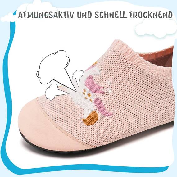 Kyopp Hausschuhe Kinder Junge Mädchen Pantoffeln Atmungsaktive Rutschfest Turnschläppchen Weich Barfussschuhe für Lauflernschuhe Kindergarten Slippers Gr.20-35 (Rosa Einhorn 32/33EU)