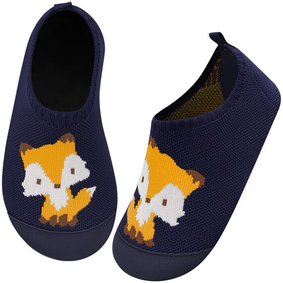 Kyopp Hausschuhe Kinder Junge Mädchen Pantoffeln Atmungsaktive Rutschfest Weich Barfussschuhe für Lauflernschuhe Kleinkinder Schuhe Kindergarten Unisex (Fuchs Marineblau 26/27EU)